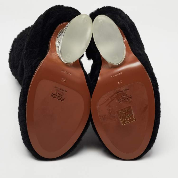 مملوكة مسبقًا Fendi Black Fur Ice Heel Ankle Boots Size 36