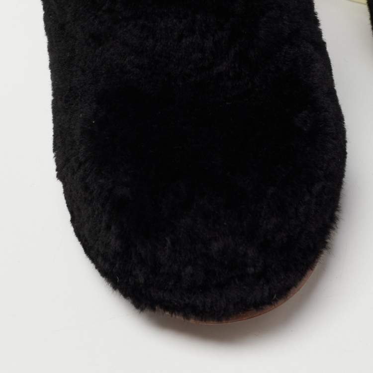 مملوكة مسبقًا Fendi Black Fur Ice Heel Ankle Boots Size 36