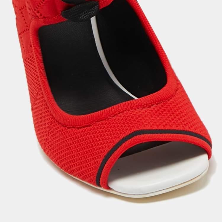 Pre Owned Fendi Red Knit Fabric Peep Toe Cut Out Sandals Size 40