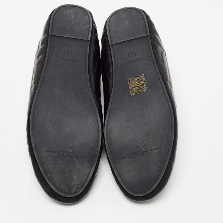 Pre Owned Fendi Black FF Embossed Leather Slip On Flats Size 40