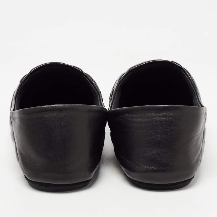 Pre Owned Fendi Black FF Embossed Leather Slip On Flats Size 40