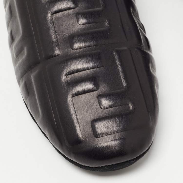 Pre Owned Fendi Black FF Embossed Leather Slip On Flats Size 40