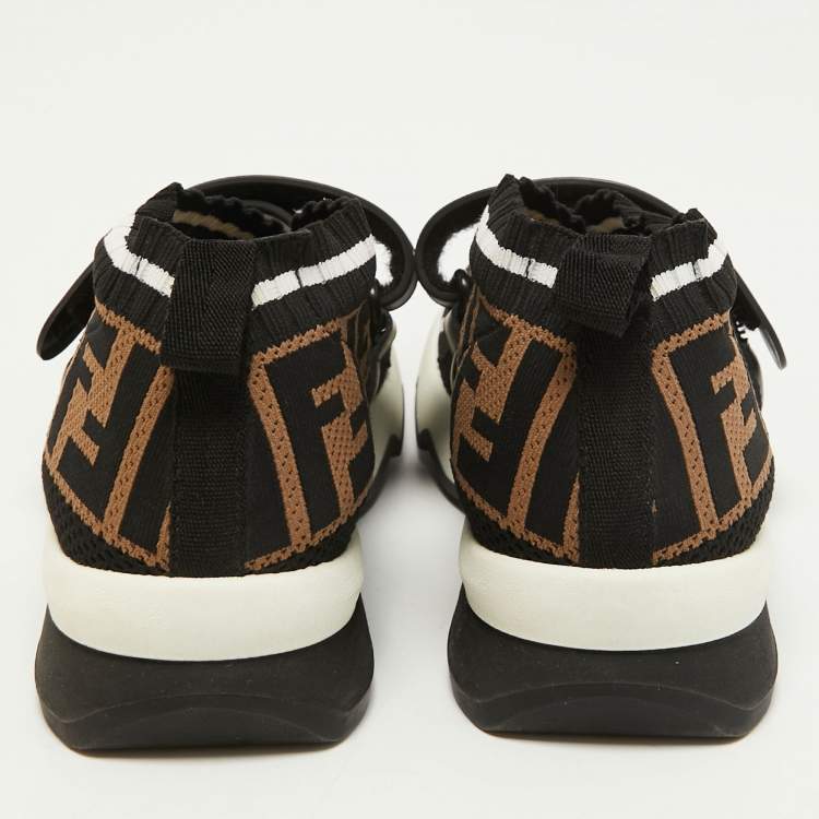 Pre Owned Fendi Brown/Black Zucca Knit Fabric Rockoko Slip On Sneakers Size 35