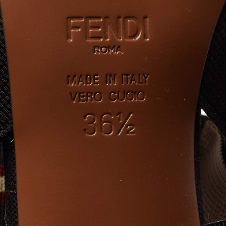 Pre Owned Fendi Brown/Black Mesh and Canvas Colibri Slingback Pumps Size 36.5