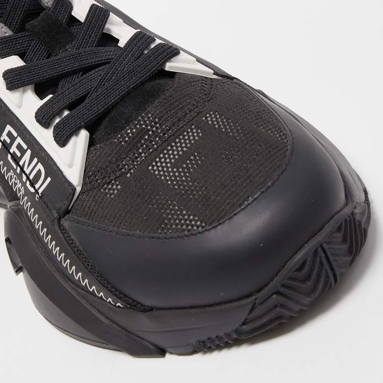 Pre Owned Fendi Black Leather and Mesh Flow Low Top Sneakers Size 35