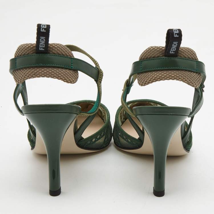 Pre Owned Fendi Green Mesh and Leather Colibri Pumps Size 39