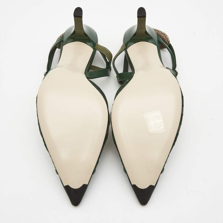Pre Owned Fendi Green Mesh and Leather Colibri Pumps Size 39