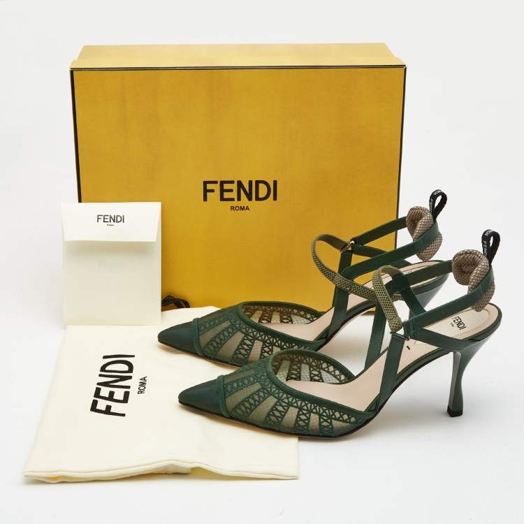 Pre Owned Fendi Green Mesh and Leather Colibri Pumps Size 39