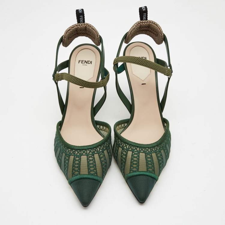 Pre Owned Fendi Green Mesh and Leather Colibri Pumps Size 39