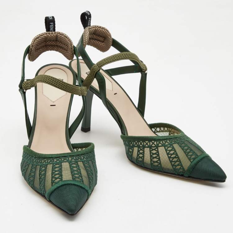 Pre Owned Fendi Green Mesh and Leather Colibri Pumps Size 39