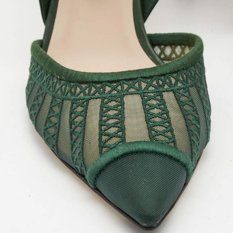 Pre Owned Fendi Green Mesh and Leather Colibri Pumps Size 39