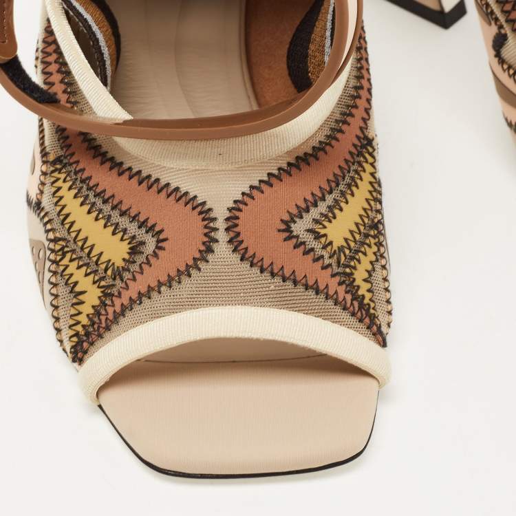 Pre Owned Fendi Multicolor Rubber And Fabric Ankle Strap Sandals Size 40