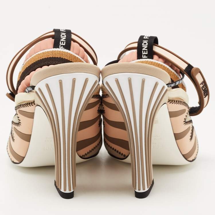 Pre Owned Fendi Multicolor Rubber And Fabric Ankle Strap Sandals Size 40