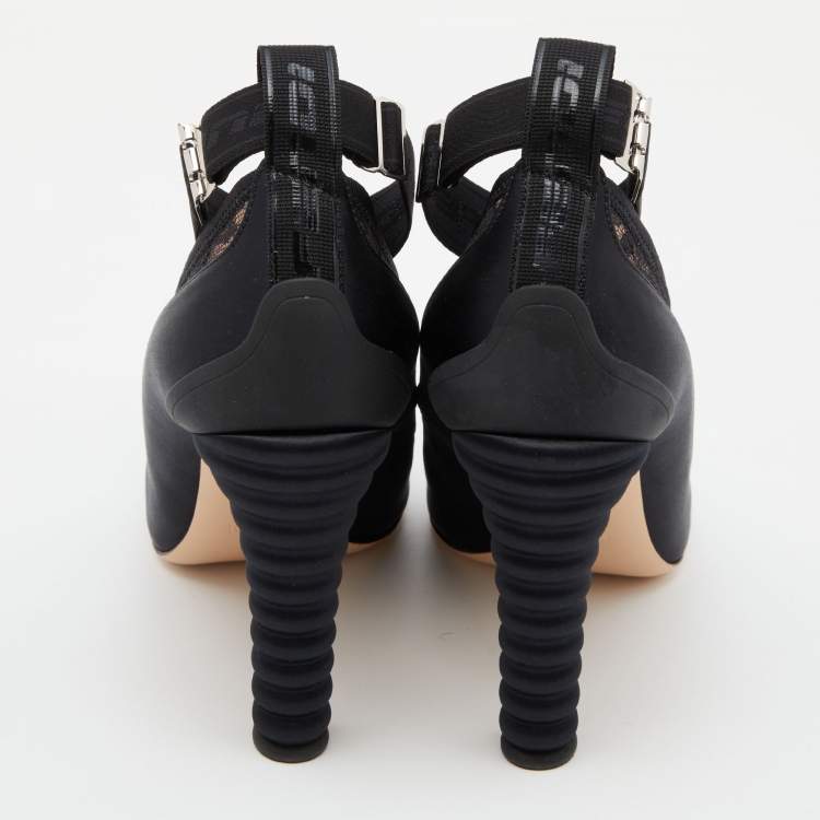 Pre Owned Fendi Black/Pink Lace and Satin Promenade Pumps Size 40