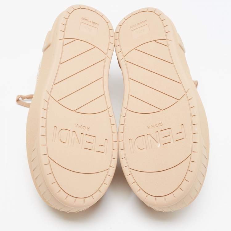 Pre Owned Fendi Beige Leather Fashion Show Platform Sneakers Size 39.5