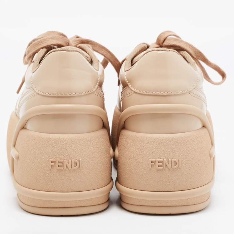 Pre Owned Fendi Beige Leather Fashion Show Platform Sneakers Size 39.5