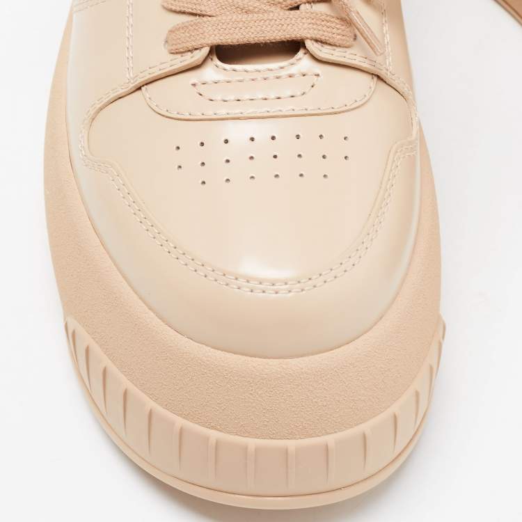 Pre Owned Fendi Beige Leather Fashion Show Platform Sneakers Size 39.5