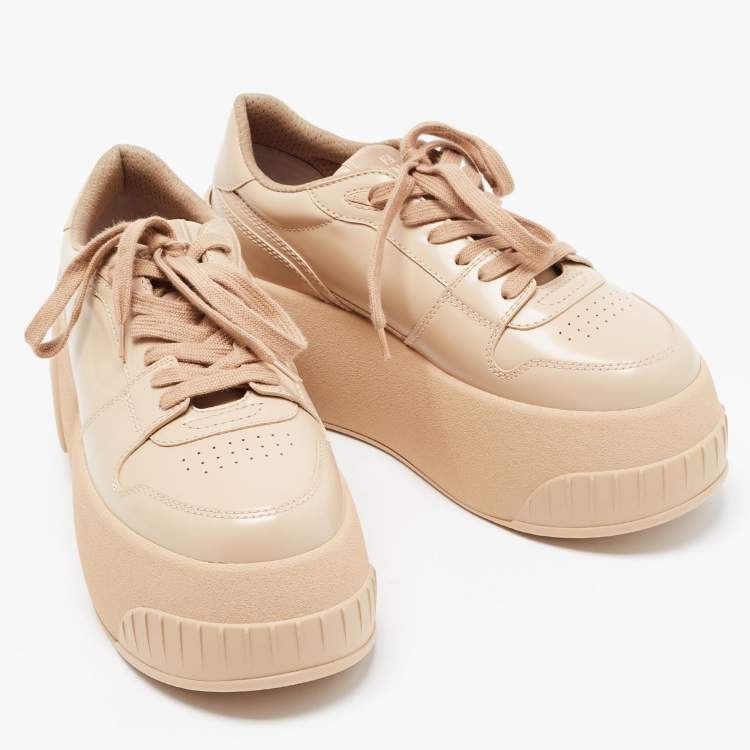 Pre Owned Fendi Beige Leather Fashion Show Platform Sneakers Size 39.5