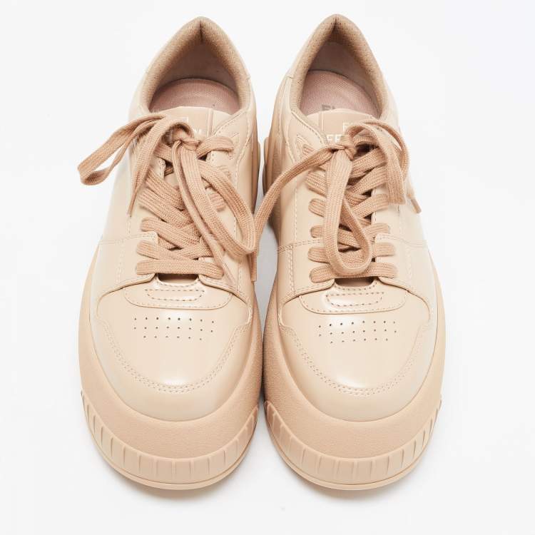 Pre Owned Fendi Beige Leather Fashion Show Platform Sneakers Size 39.5