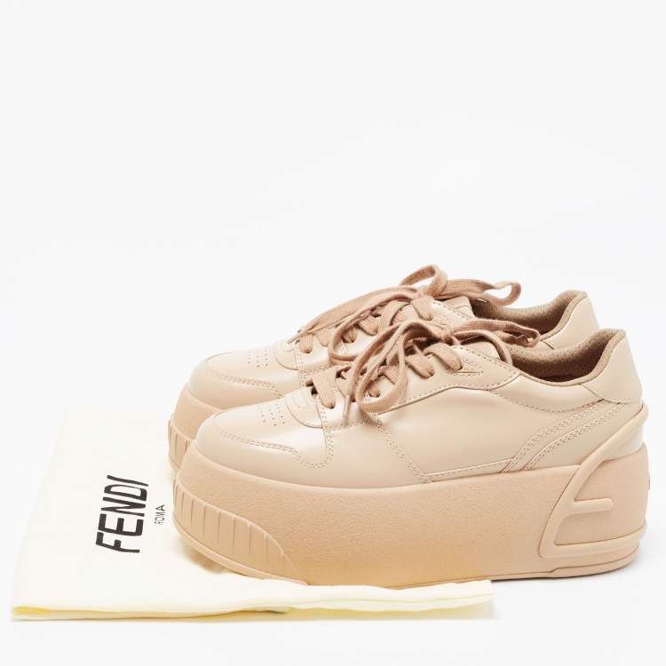 Pre Owned Fendi Beige Leather Fashion Show Platform Sneakers Size 39.5