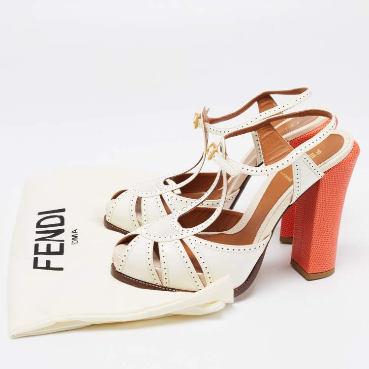 Pre Owned Fendi White Patent Leather Cut Out Ankle Strap Sandals Size 40