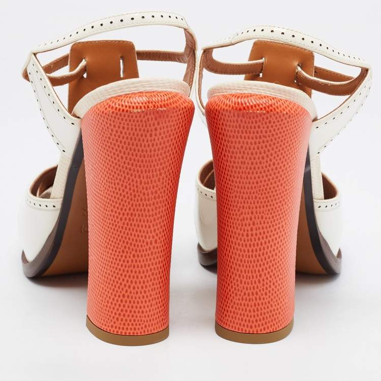 Pre Owned Fendi White Patent Leather Cut Out Ankle Strap Sandals Size 40
