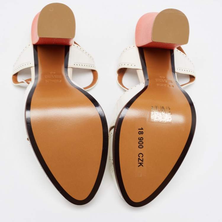 Pre Owned Fendi White Patent Leather Cut Out Ankle Strap Sandals Size 40