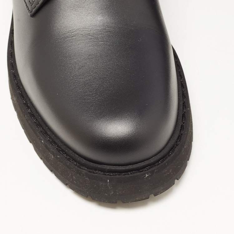 Pre Owned Fendi Black  Leather And FF Motif Detail Stretch Fabric Rockoko Combat Boots Size 39