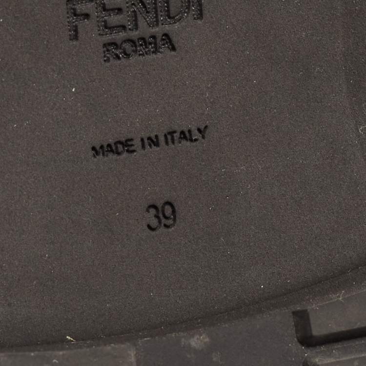 Pre Owned Fendi Black  Leather And FF Motif Detail Stretch Fabric Rockoko Combat Boots Size 39