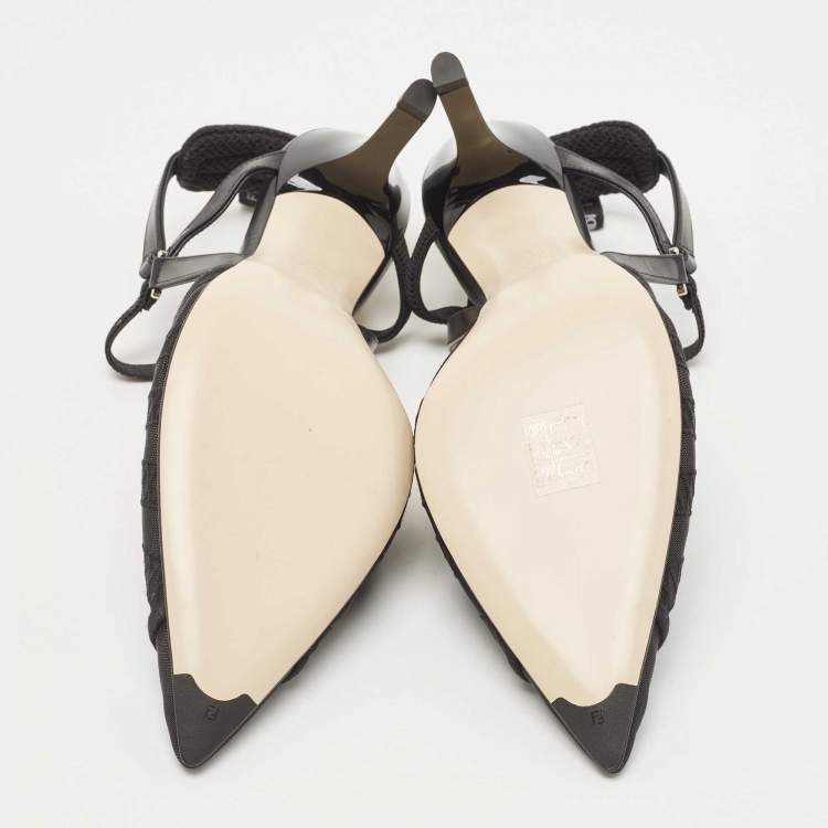 مملوكة مسبقًا Fendi Black Lace and Leather Colibri Lite Slingback Pumps Size 40