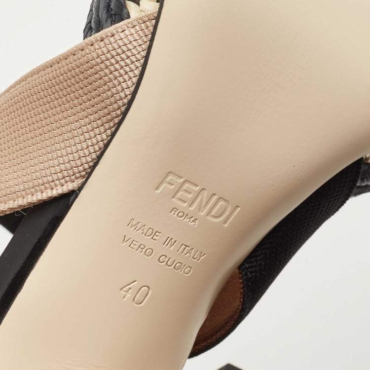 Pre Owned Fendi Black/Beige Raffia and Canvas Colibri  Pumps Size 40