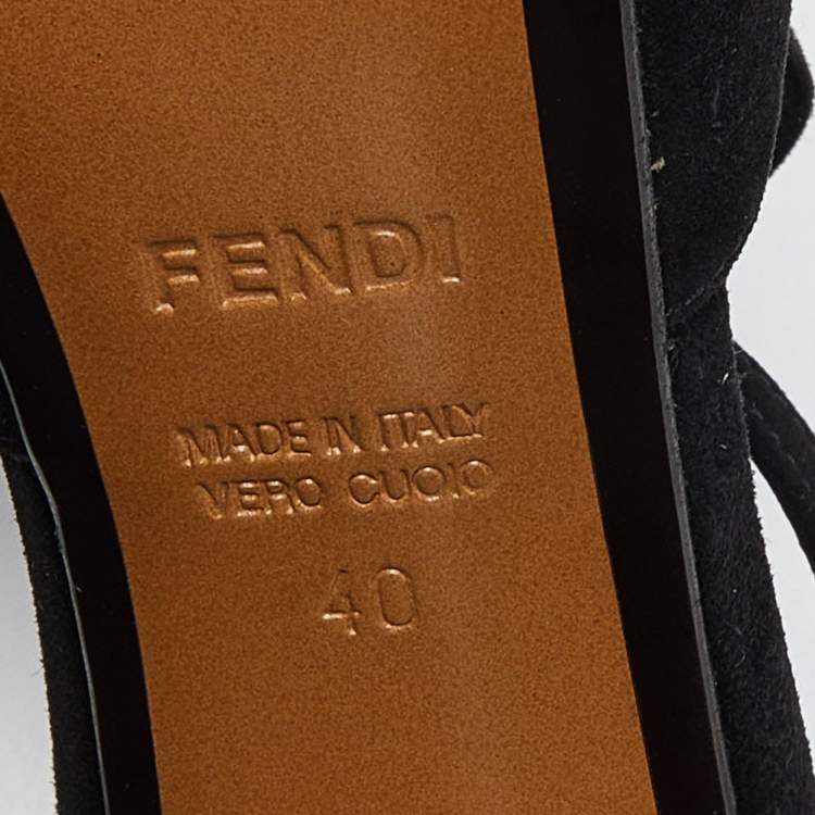 Pre Owned Fendi Black/Silver Suede and Leather Ankle Strap Pumps Size 40