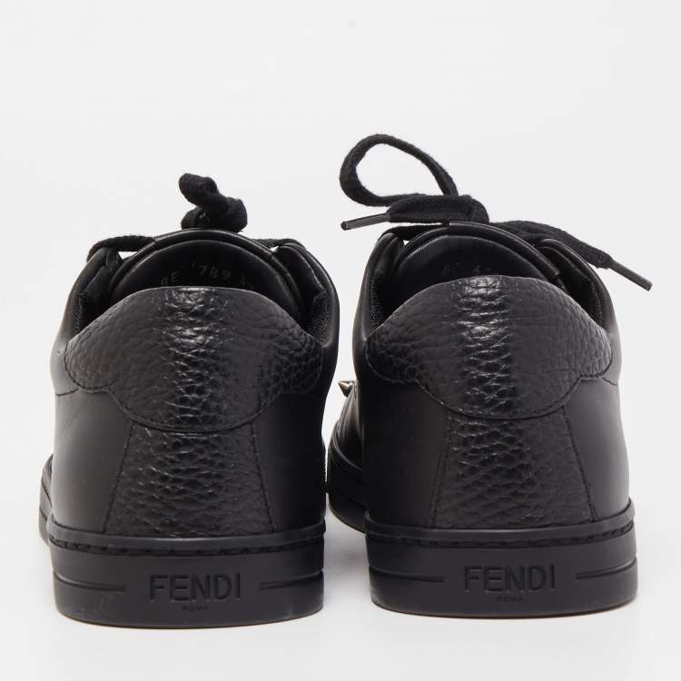 Pre Owned Fendi Black Leather Monster Eye Low Top Sneakers Size 37