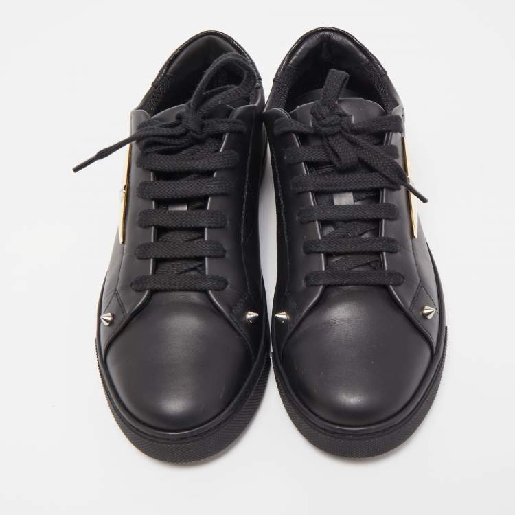 Pre Owned Fendi Black Leather Monster Eye Low Top Sneakers Size 37