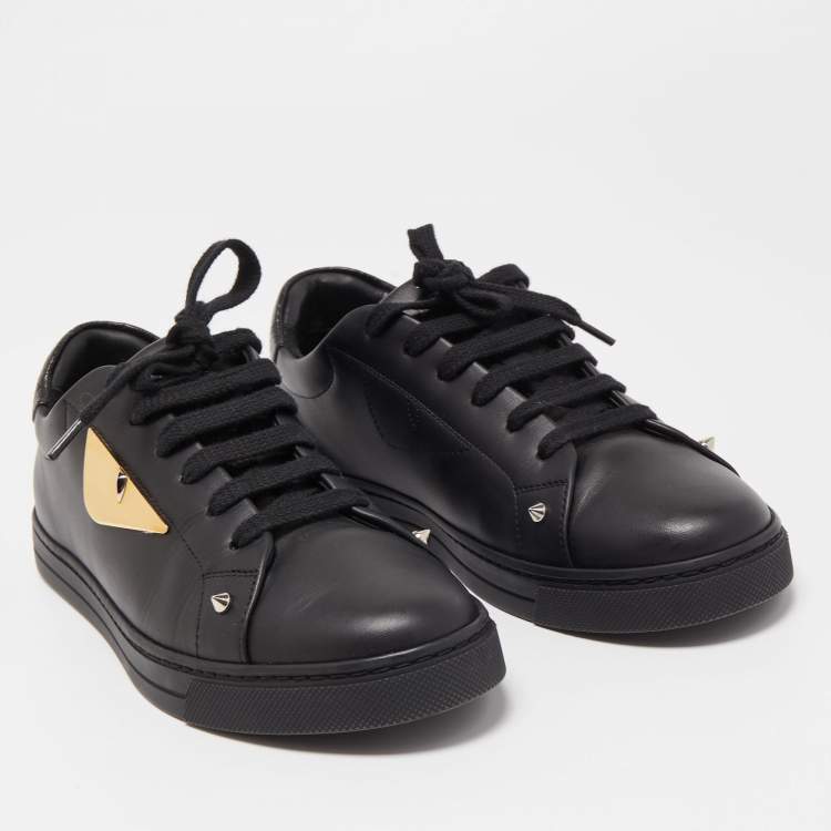 Pre Owned Fendi Black Leather Monster Eye Low Top Sneakers Size 37