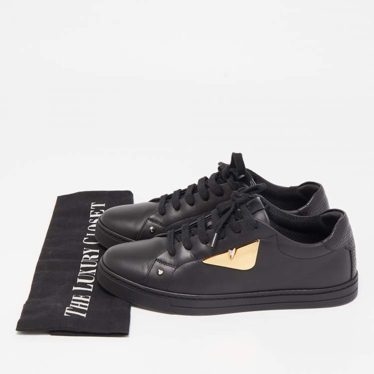 Pre Owned Fendi Black Leather Monster Eye Low Top Sneakers Size 37