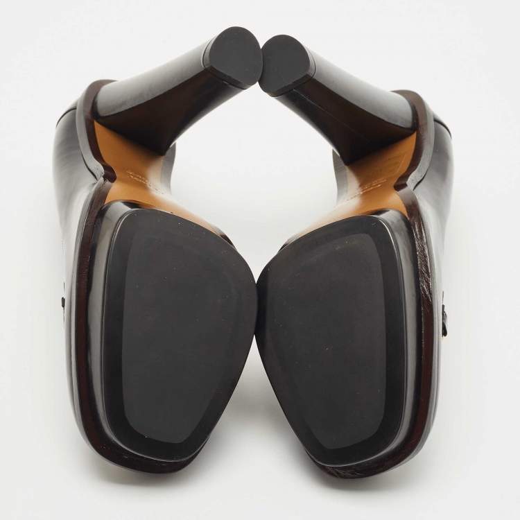 Pre Owned Fendi Black Leather Logo Loafer Pumps Size 38.5