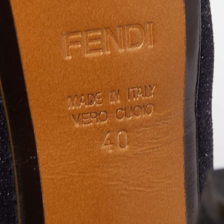Pre Owned Fendi Black Glitter Suede Platform Ankle Strap Pumps Size 40