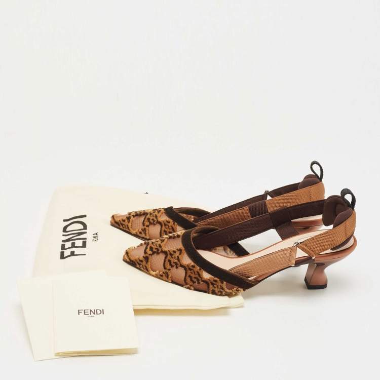 Pre Owned Fendi Brown Velvet and Mesh Colibri Pumps Size 36