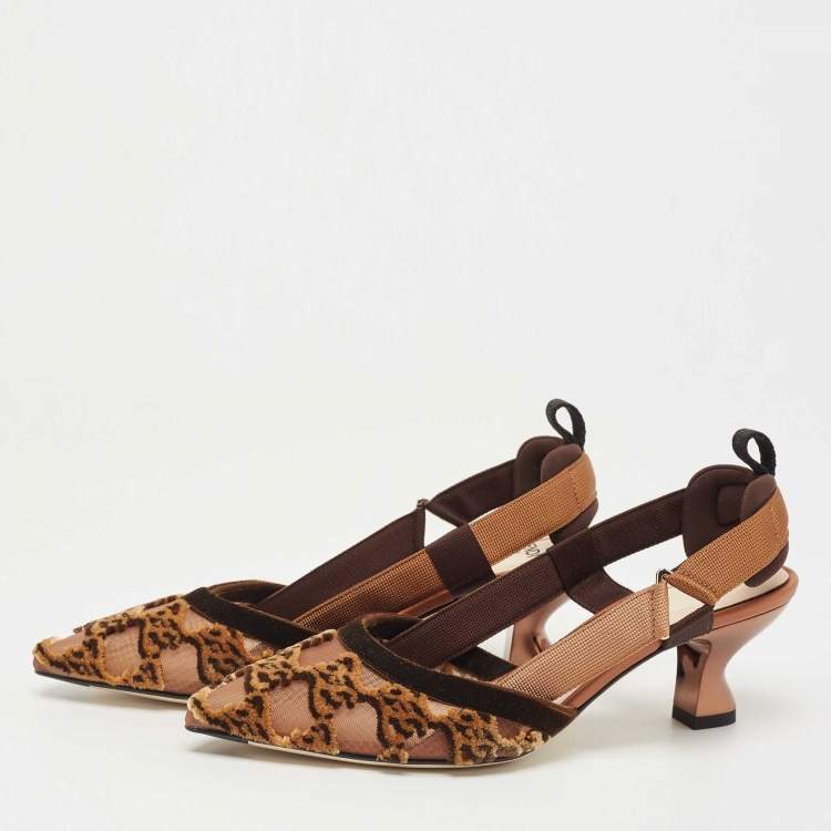 Pre Owned Fendi Brown Velvet and Mesh Colibri Pumps Size 36