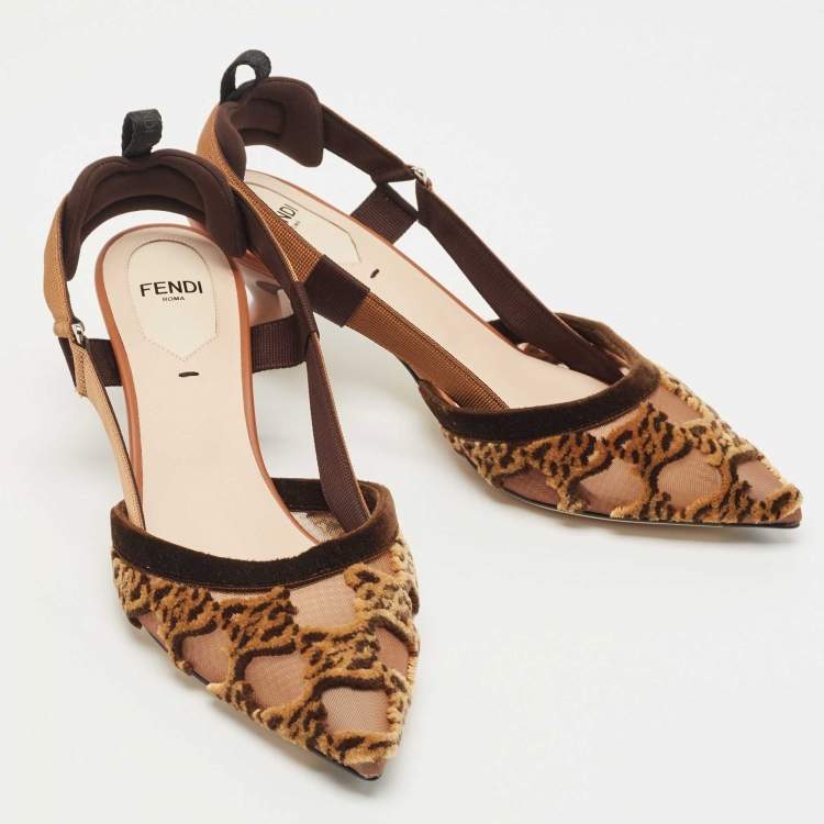 Pre Owned Fendi Brown Velvet and Mesh Colibri Pumps Size 36