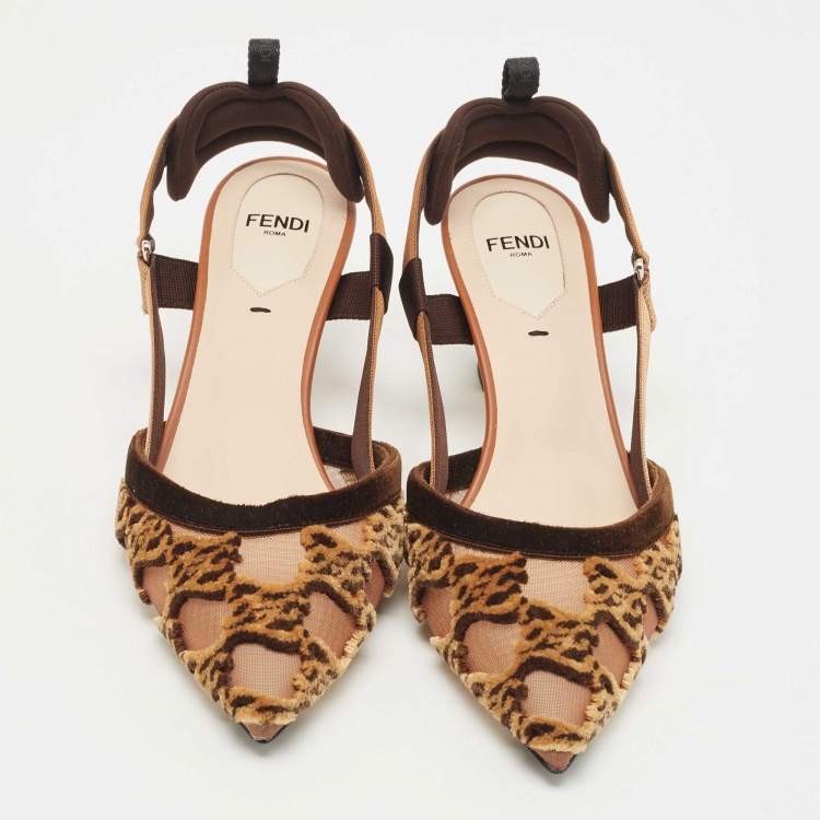 Pre Owned Fendi Brown Velvet and Mesh Colibri Pumps Size 36