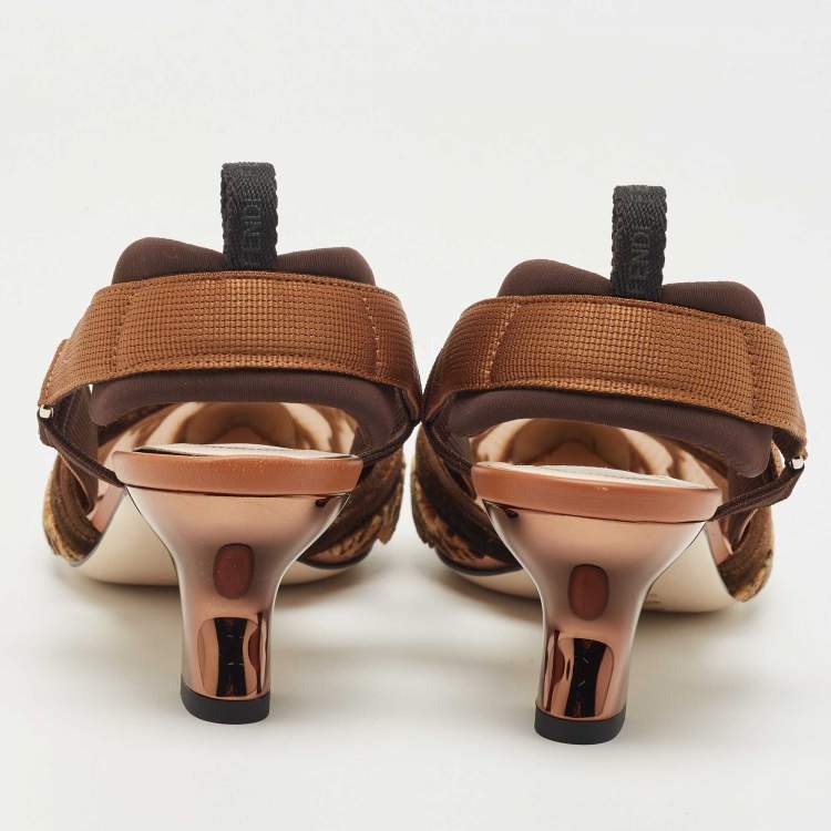 Pre Owned Fendi Brown Velvet and Mesh Colibri Pumps Size 36