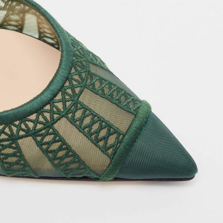 Pre Owned Fendi Green Mesh and Leather Colibri Lite Slingback Pumps 39.5