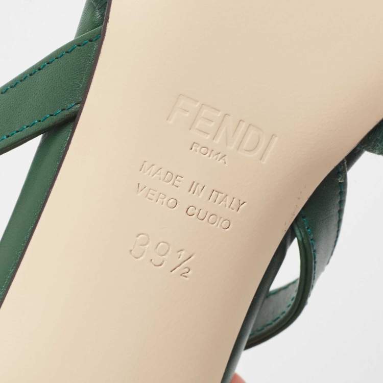 Pre Owned Fendi Green Mesh and Leather Colibri Lite Slingback Pumps 39.5