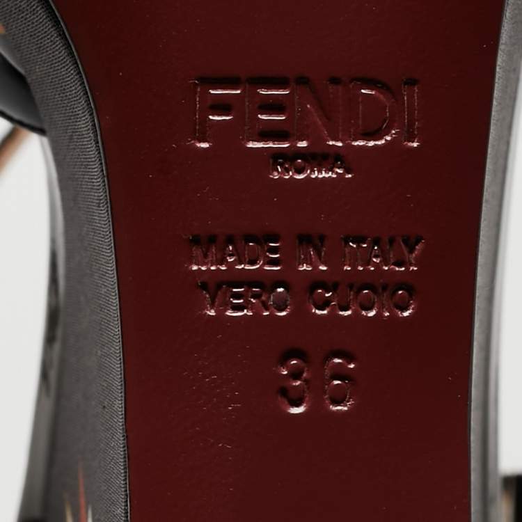 Pre Owned Fendi Black Patent Leather Bird Of Paradise T-Strap Wedge Sandals Size 36