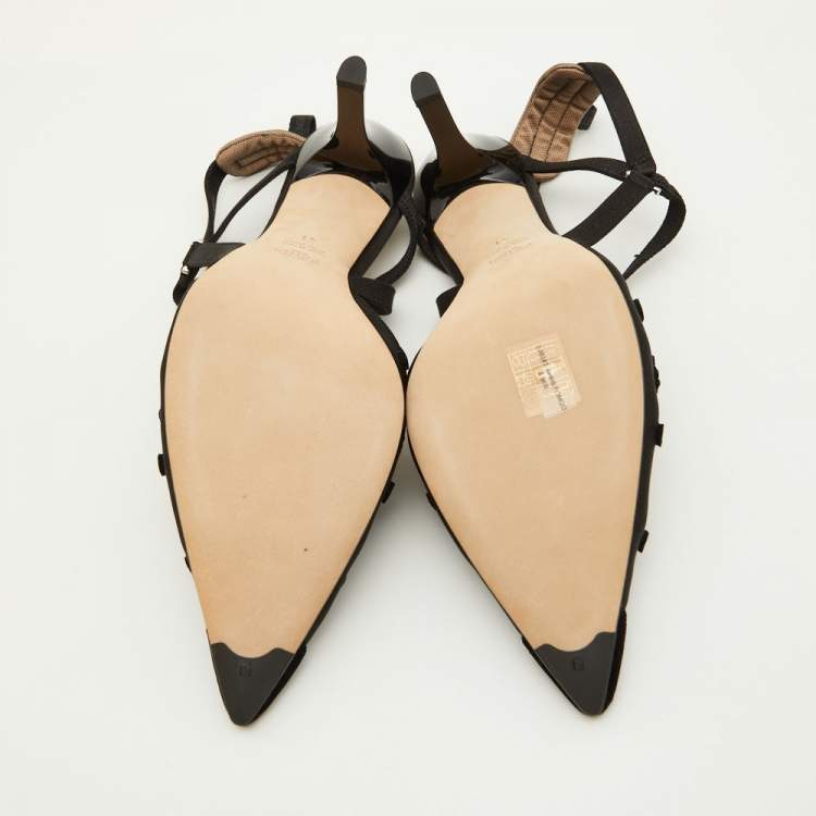 Pre Owned Fendi Black Mesh and Velvet Colibri Slingback Pumps Size 41