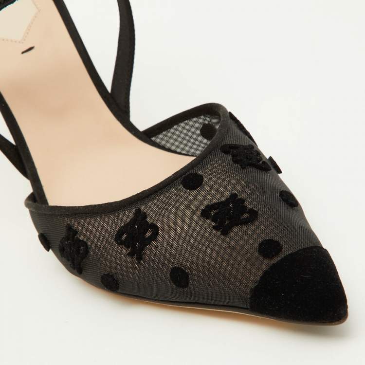 Pre Owned Fendi Black Mesh and Velvet Colibri Slingback Pumps Size 41