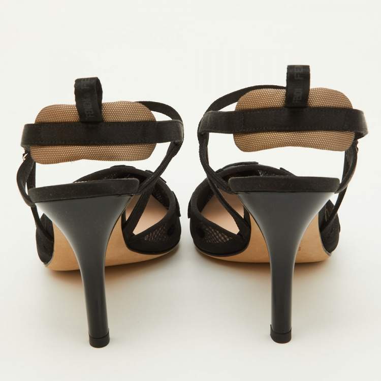 Pre Owned Fendi Black Mesh and Velvet Colibri Slingback Pumps Size 41