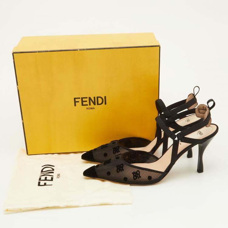 Pre Owned Fendi Black Mesh and Velvet Colibri Slingback Pumps Size 41